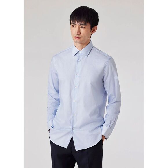 Paul Smith Fine Striped 15” collar Light Blue Easy Care Tailored-Fit Long Sleeve - Picture 1 of 13